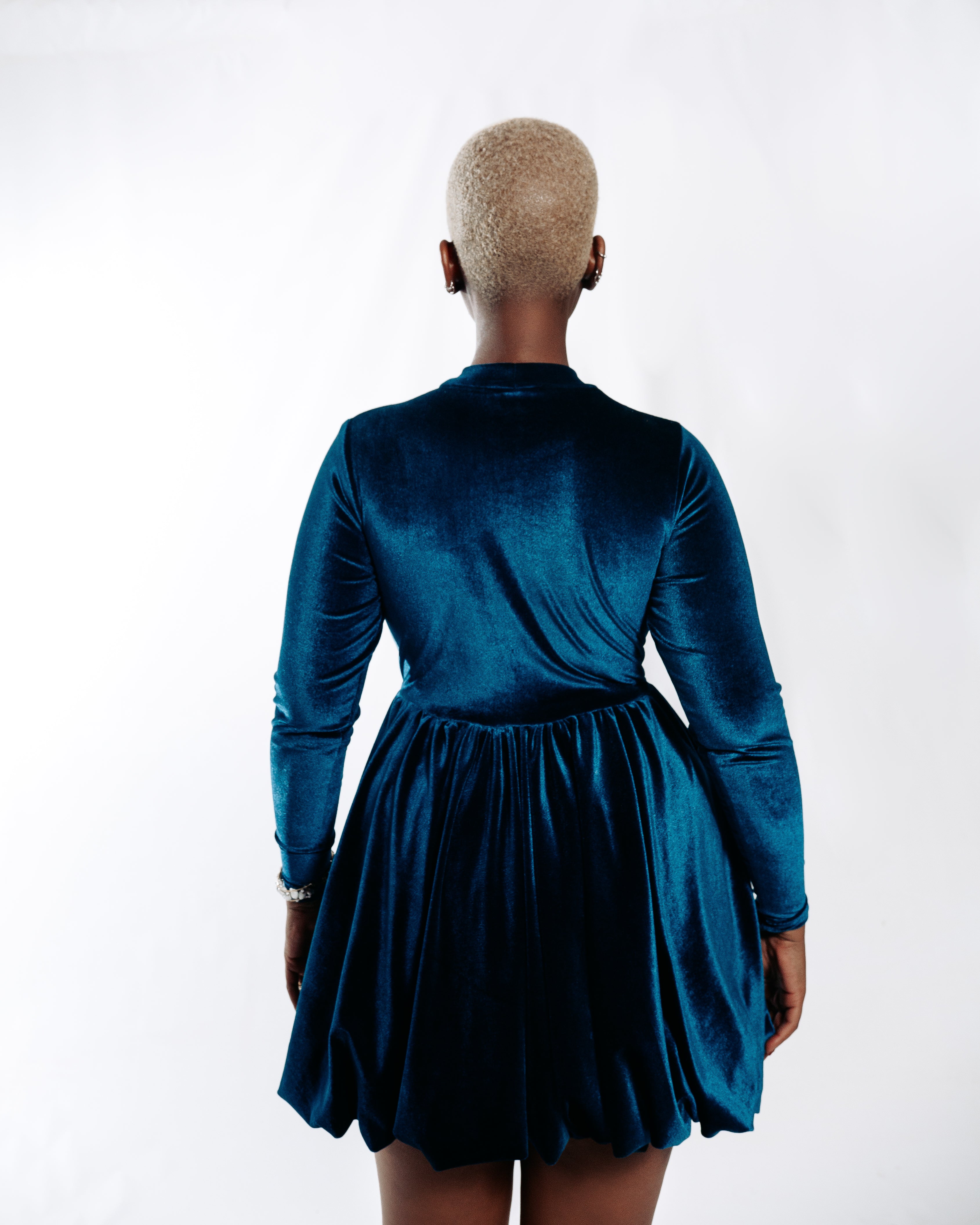 Glotto Classic Velvet Bubble Dress – Blue