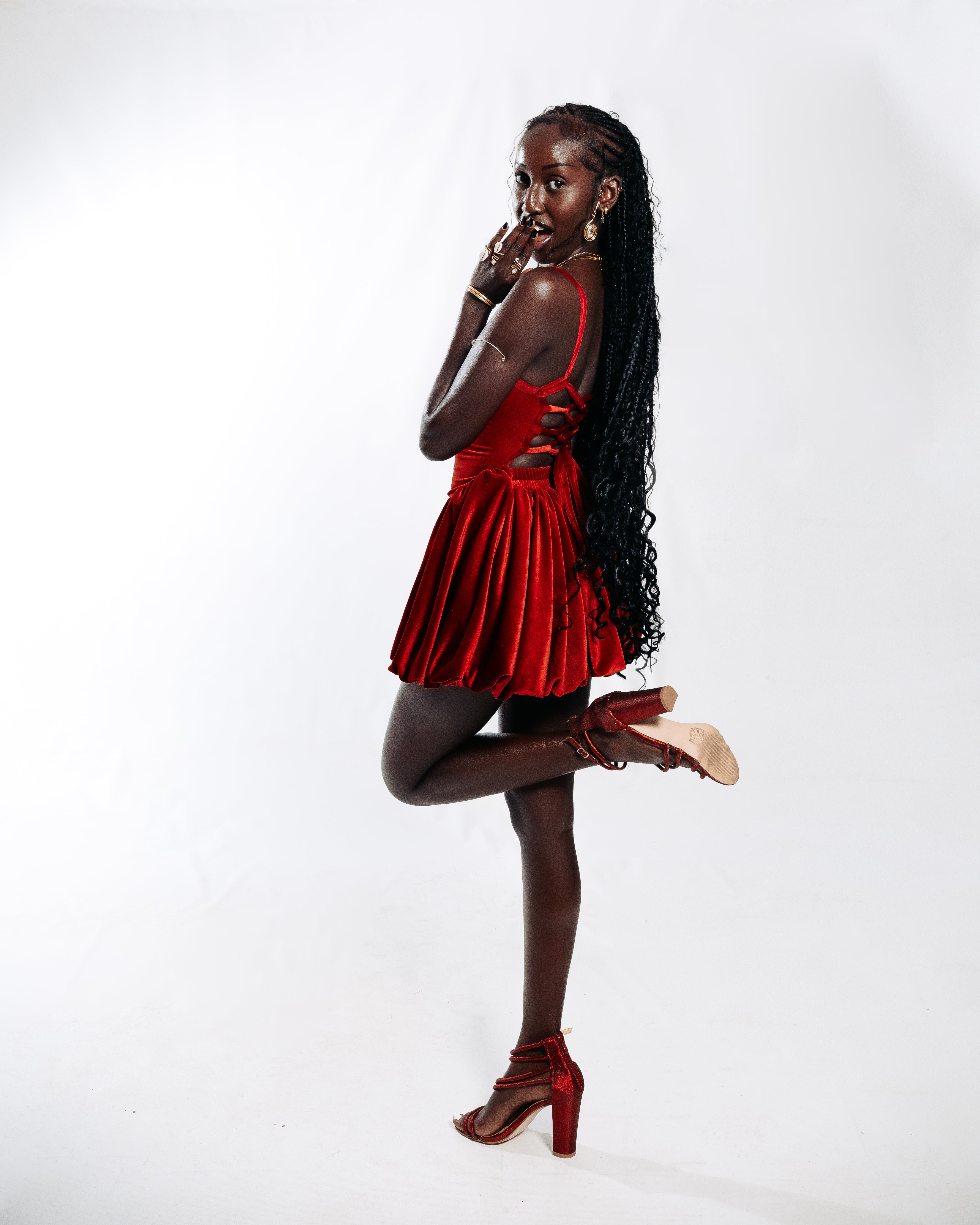 Glotto Classic Velvet Bubble Dress – Red