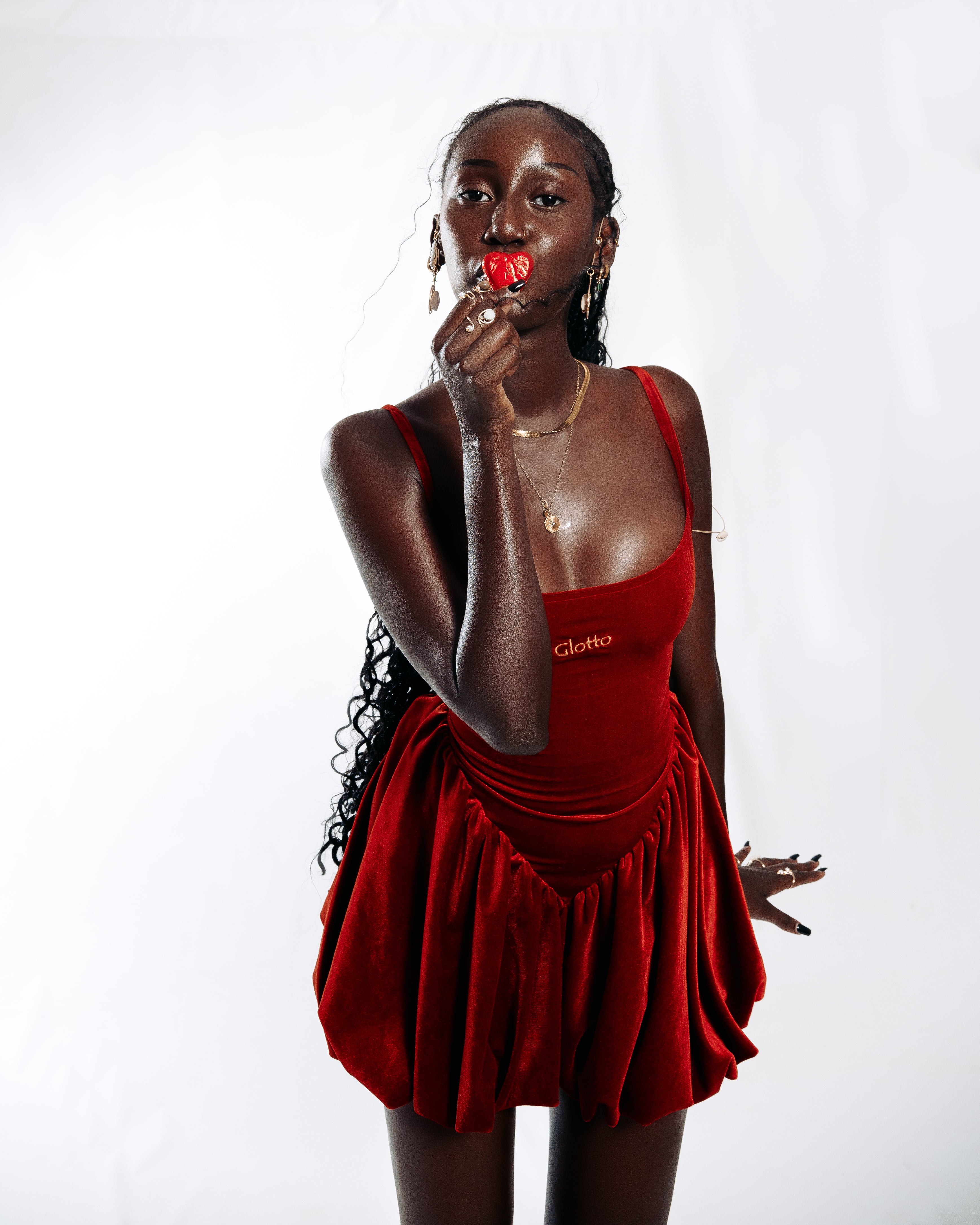 Glotto Classic Velvet Bubble Dress – Red